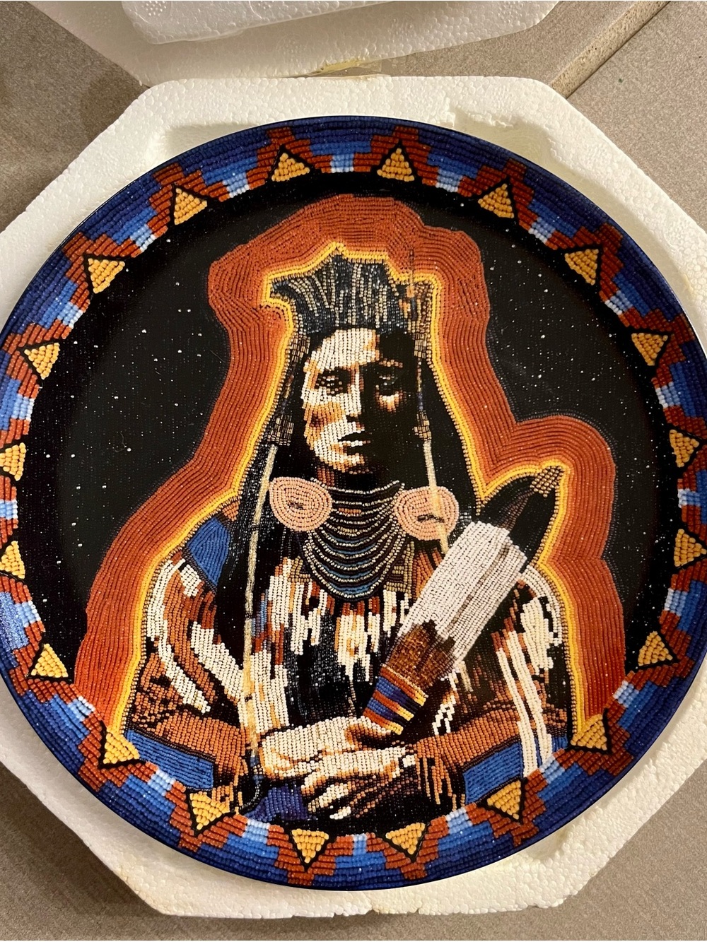 Beaded Style Native-Inspired Decorative Plate - Medicine Crow